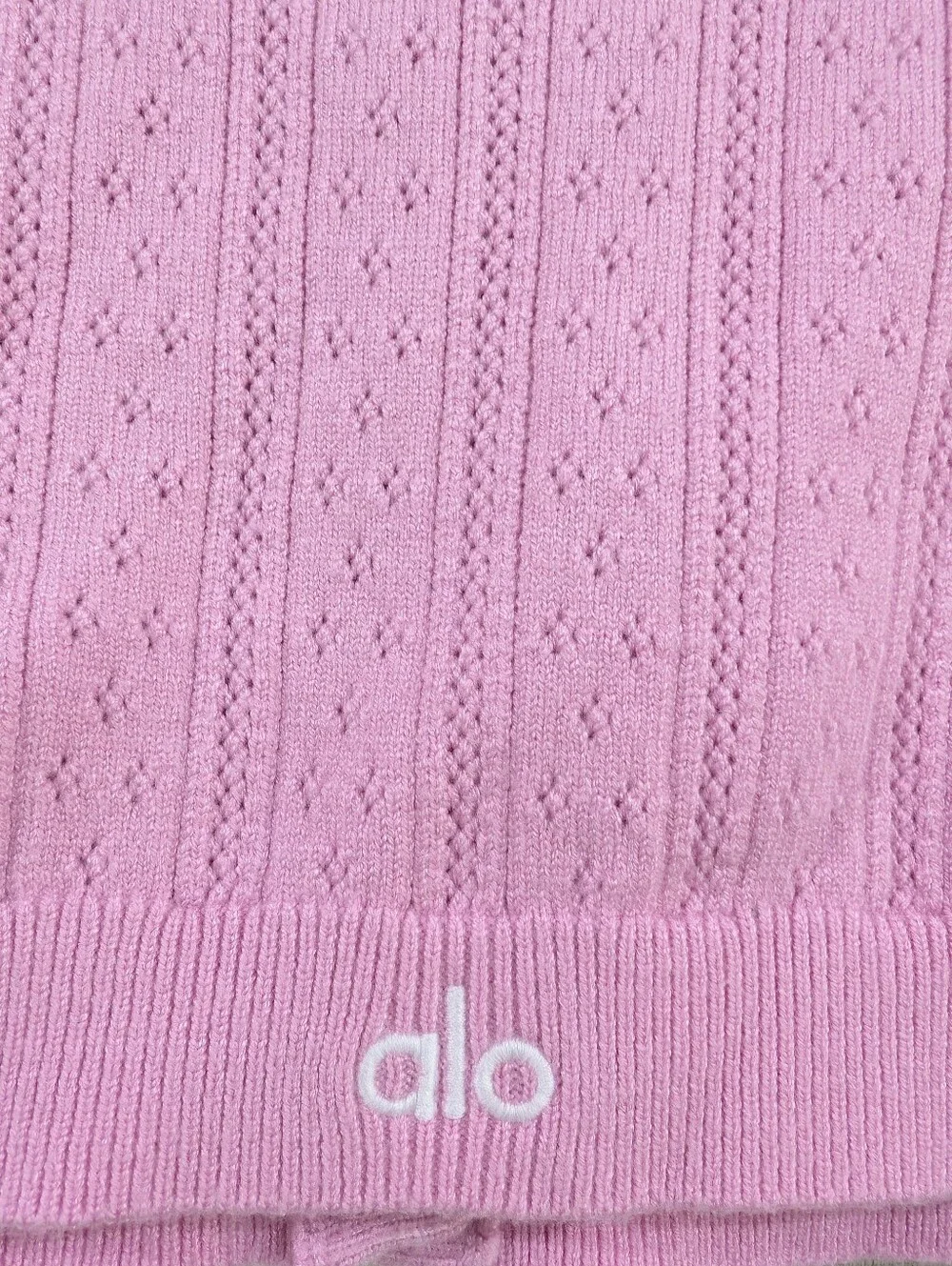 ALO Yoga Pointelle Sweater Be Mine Cardigan Candy Heart Pink Size XS